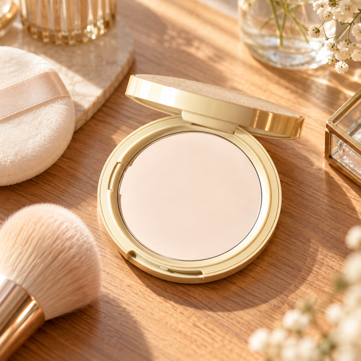 ✨ Soft Focus Setting Powder | Blurring Face Powder | Smooth Matte Finish | Lightweight Makeup Setting Powder | Elegant Gold Compact