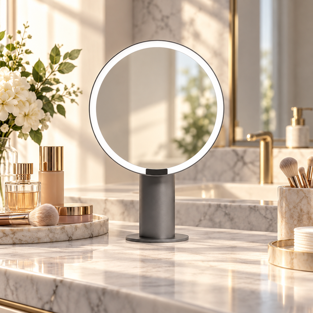 💡 LED Makeup Mirror | Round Vanity Mirror | Modern Tabletop Beauty Mirror | Elegant Dressing Table Accessory | Makeup Lover Gift