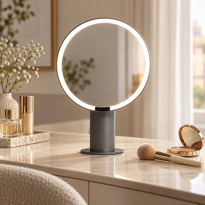 💡 LED Makeup Mirror | Round Vanity Mirror | Modern Tabletop Beauty Mirror | Elegant Dressing Table Accessory | Makeup Lover Gift