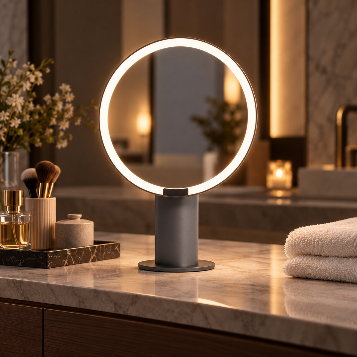 💡 LED Makeup Mirror | Round Vanity Mirror | Modern Tabletop Beauty Mirror | Elegant Dressing Table Accessory | Makeup Lover Gift