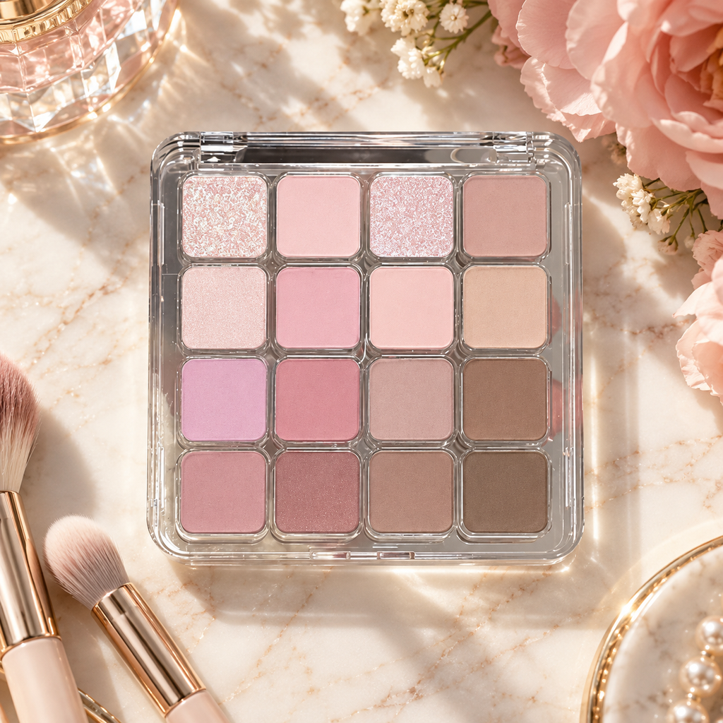 🎨 16-Color Eyeshadow Palette | Pink & Nude Eye Makeup | Matte & Shimmer Shades