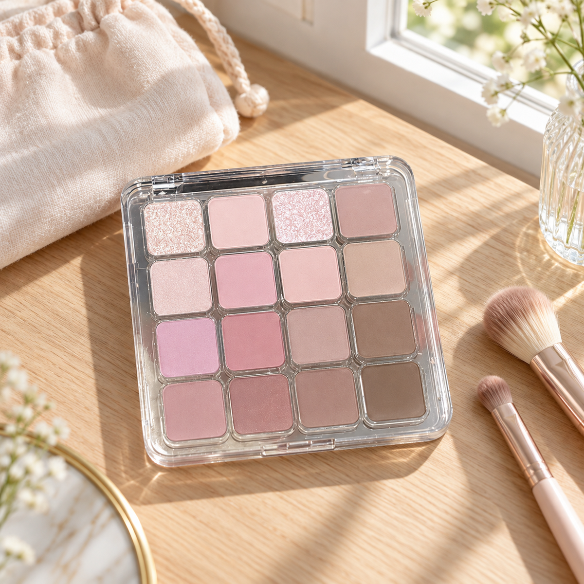 🎨 16-Color Eyeshadow Palette | Pink & Nude Eye Makeup | Matte & Shimmer Shades