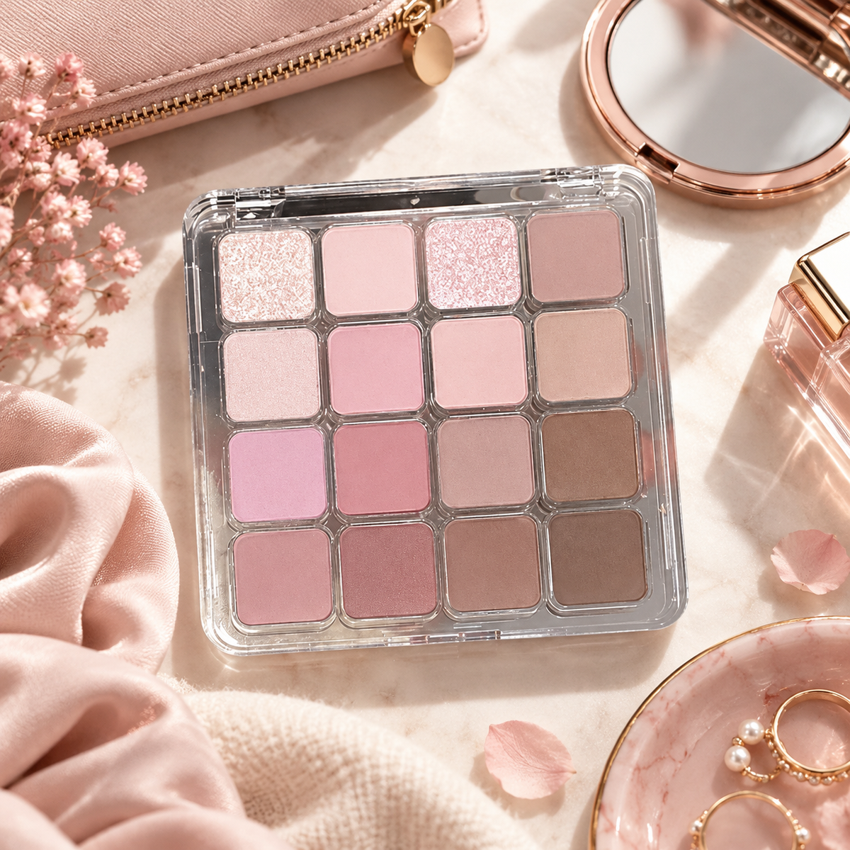 🎨 16-Color Eyeshadow Palette | Pink & Nude Eye Makeup | Matte & Shimmer Shades