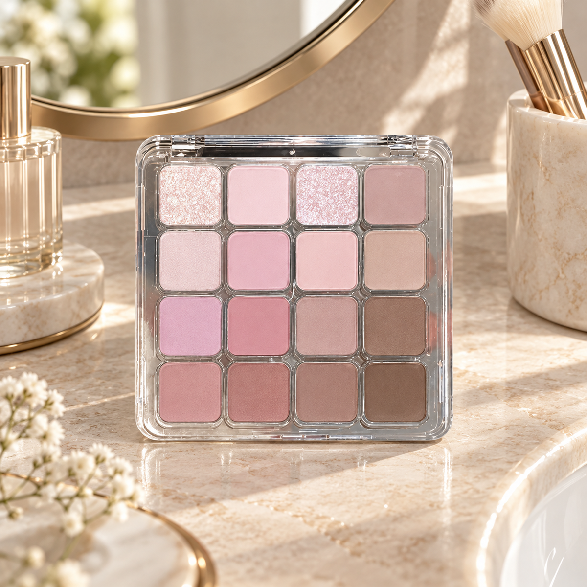 🎨 16-Color Eyeshadow Palette | Pink & Nude Eye Makeup | Matte & Shimmer Shades